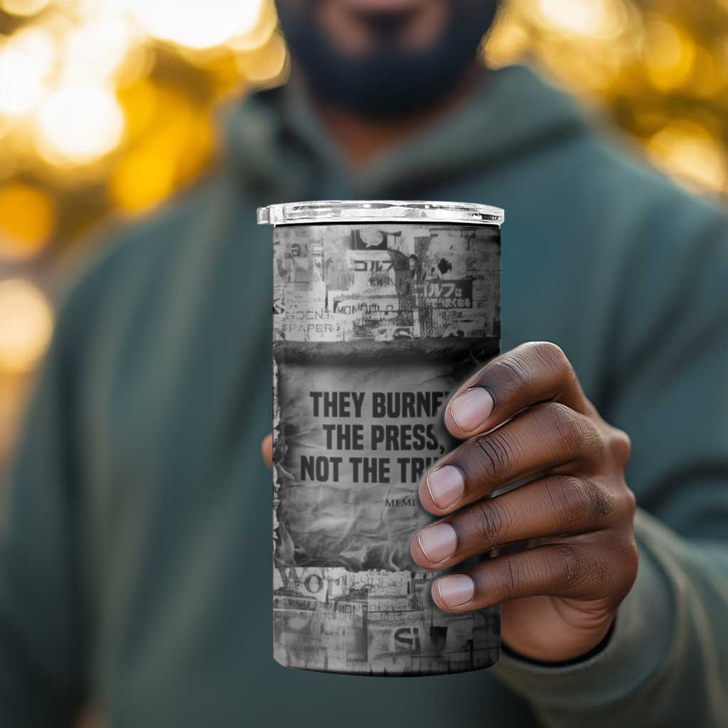 Ida B. Wells 4 in 1 Can Cooler Tumbler with Newspaper Collage Design Powerful Portrait Civil Rights and Free Press Tribute - Wonder Print Shop