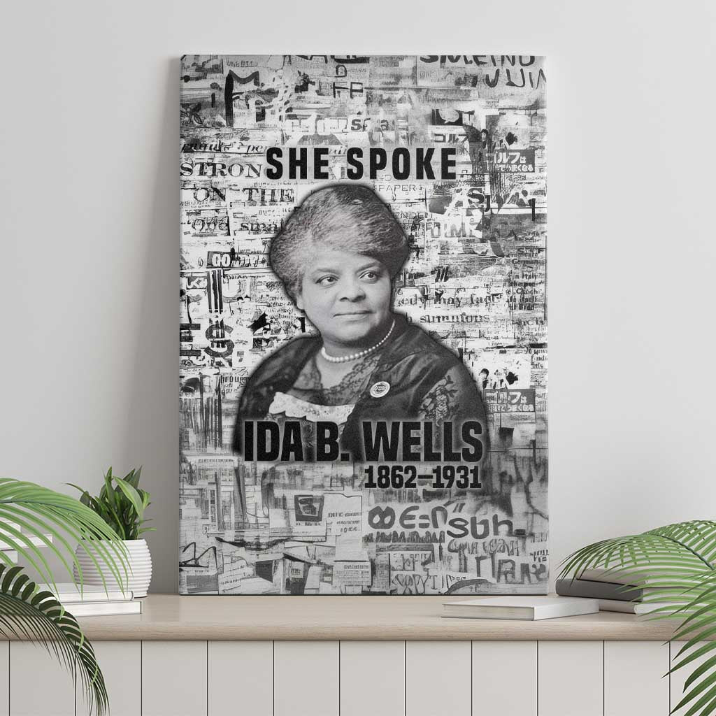 Ida B. Wells Canvas Wall Art with Newspaper Collage Design Powerful Portrait Civil Rights and Free Press Tribute - Wonder Print Shop
