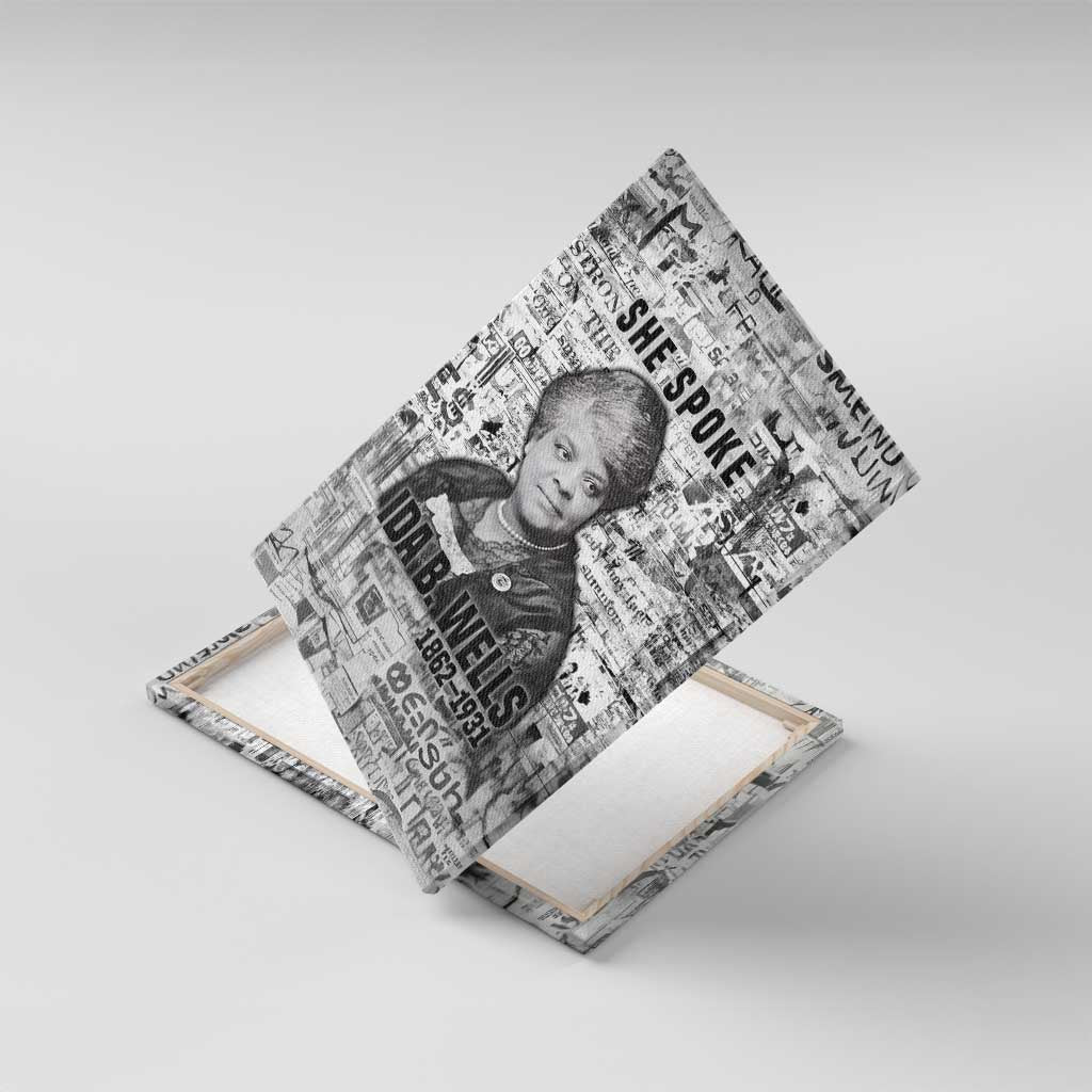 Ida B. Wells Canvas Wall Art with Newspaper Collage Design Powerful Portrait Civil Rights and Free Press Tribute - Wonder Print Shop