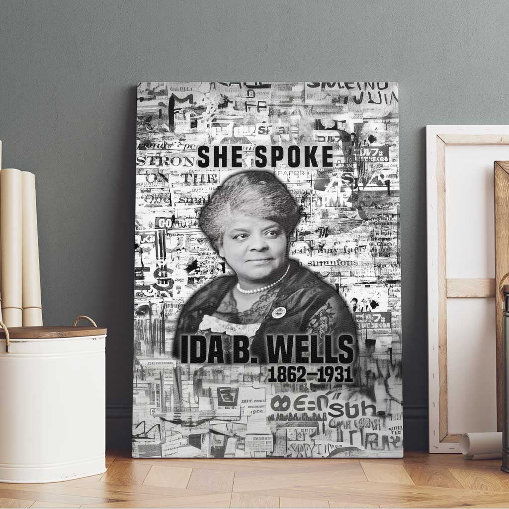 Ida B. Wells Canvas Wall Art with Newspaper Collage Design Powerful Portrait Civil Rights and Free Press Tribute - Wonder Print Shop