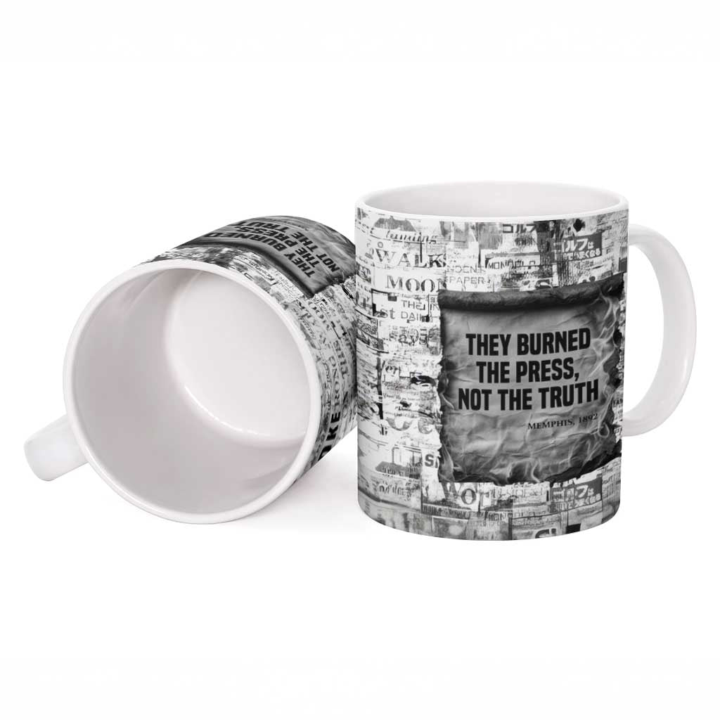 Ida B. Wells Ceramic Mug with Newspaper Collage Design Powerful Portrait Civil Rights and Free Press Tribute - Wonder Print Shop