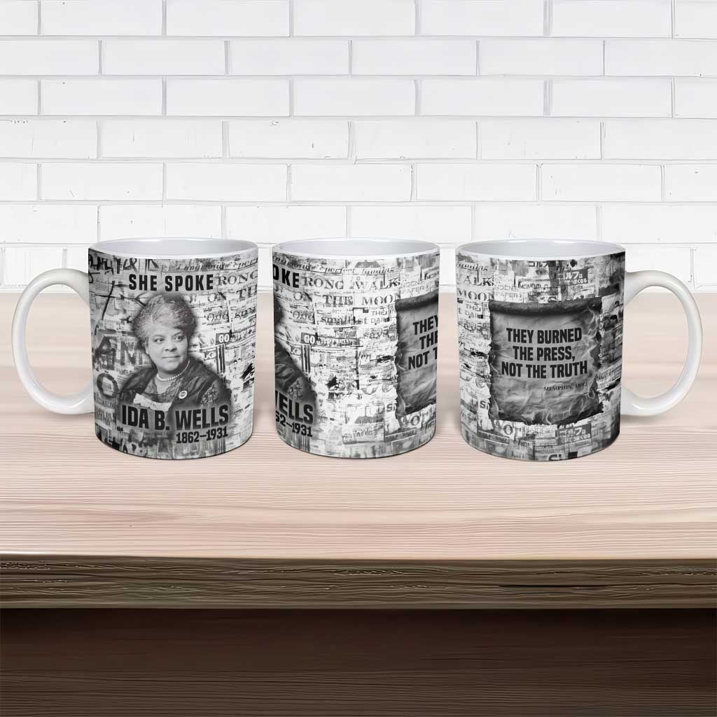 Ida B. Wells Ceramic Mug with Newspaper Collage Design Powerful Portrait Civil Rights and Free Press Tribute - Wonder Print Shop
