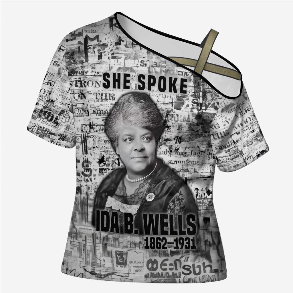 Ida B. Wells Cross Shoulder Shirt with Newspaper Collage Design Powerful Portrait Civil Rights and Free Press Tribute - Wonder Print Shop
