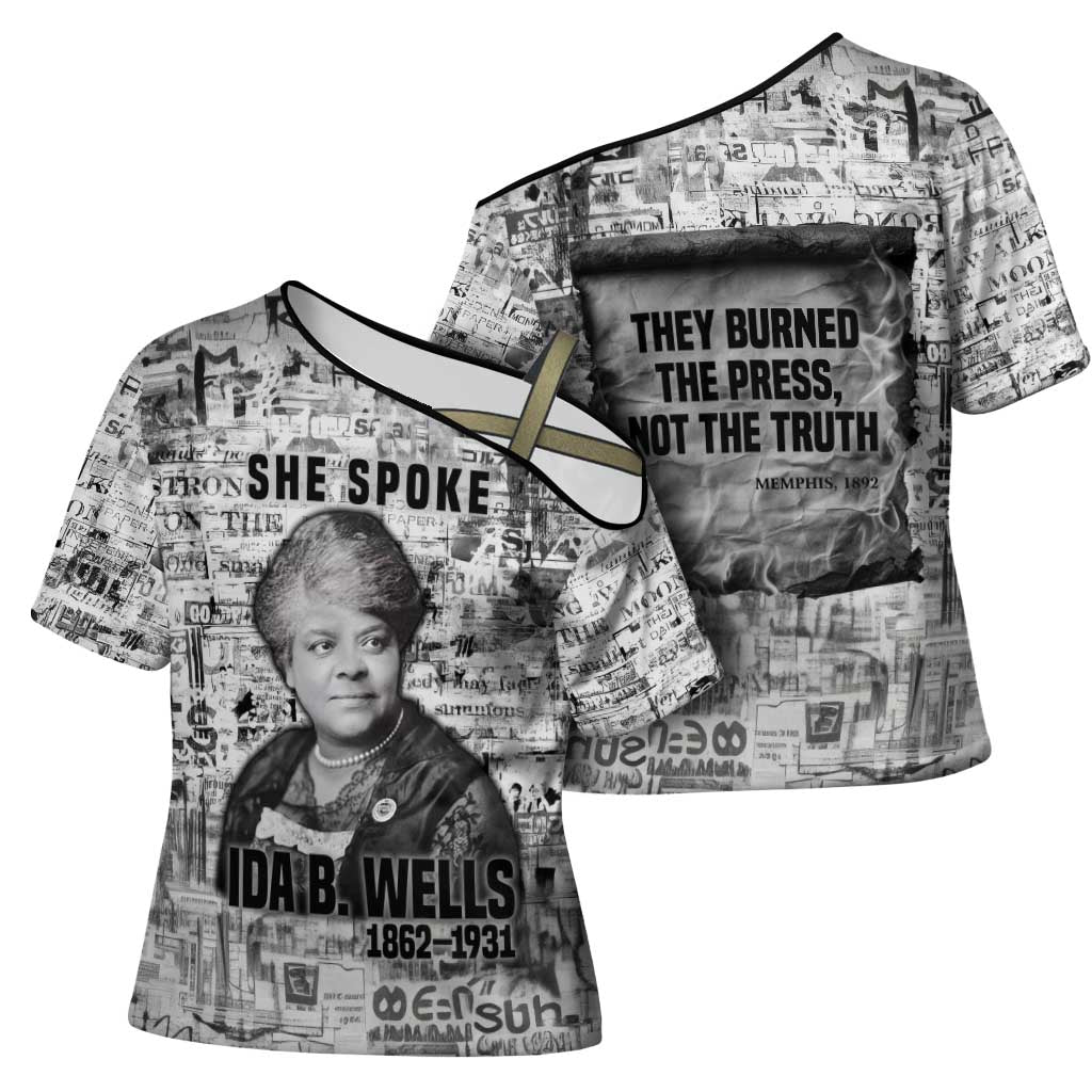 Ida B. Wells Cross Shoulder Shirt with Newspaper Collage Design Powerful Portrait Civil Rights and Free Press Tribute - Wonder Print Shop