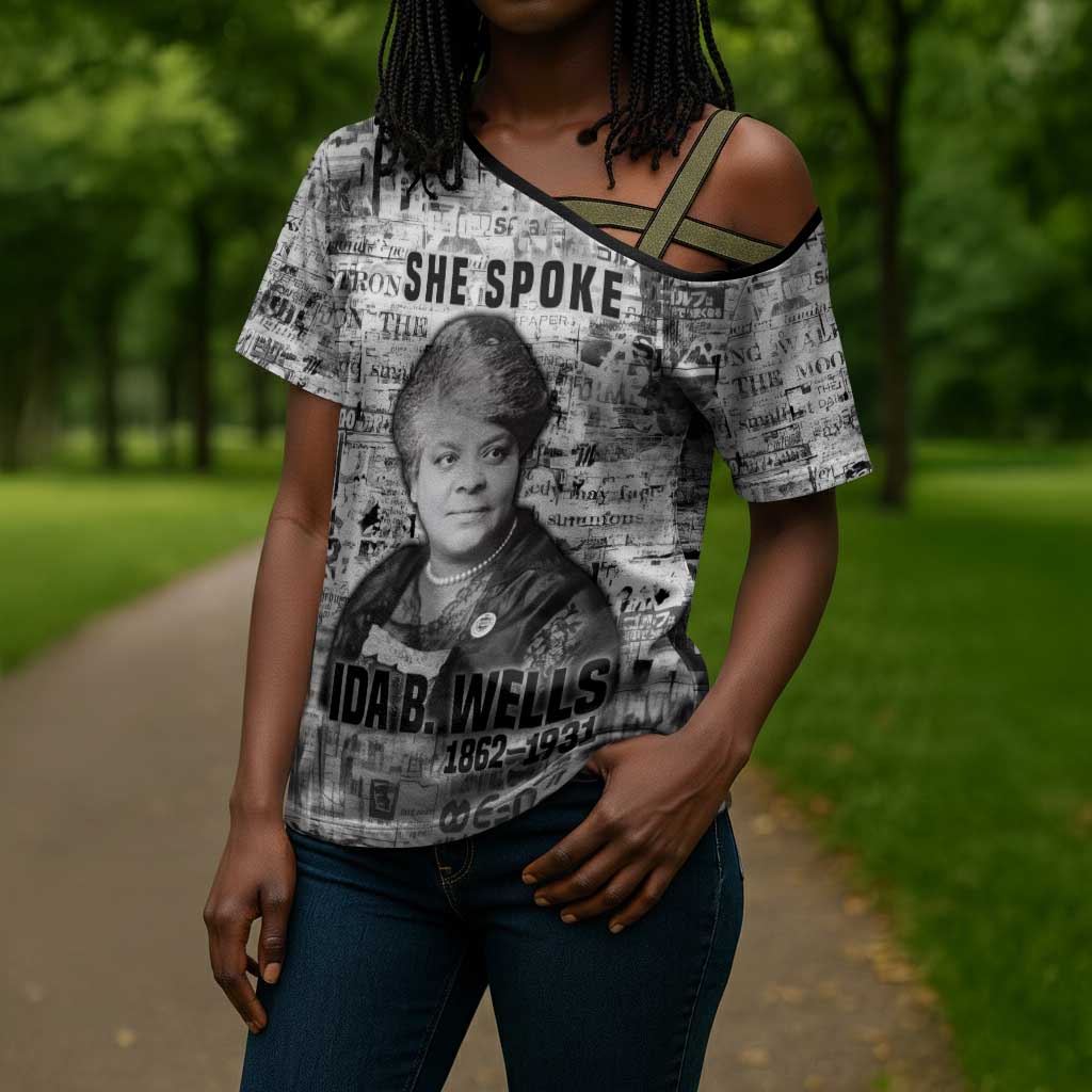 Ida B. Wells Cross Shoulder Shirt with Newspaper Collage Design Powerful Portrait Civil Rights and Free Press Tribute - Wonder Print Shop