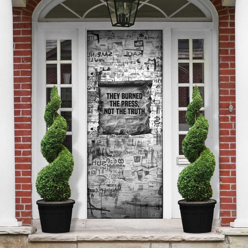 Ida B. Wells Door Cover with Newspaper Collage Design Powerful Portrait Civil Rights and Free Press Tribute - Wonder Print Shop