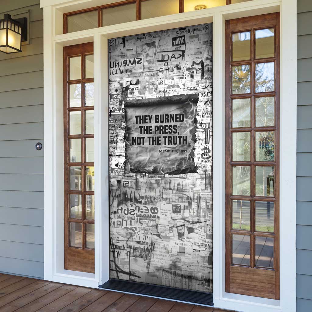 Ida B. Wells Door Cover with Newspaper Collage Design Powerful Portrait Civil Rights and Free Press Tribute - Wonder Print Shop
