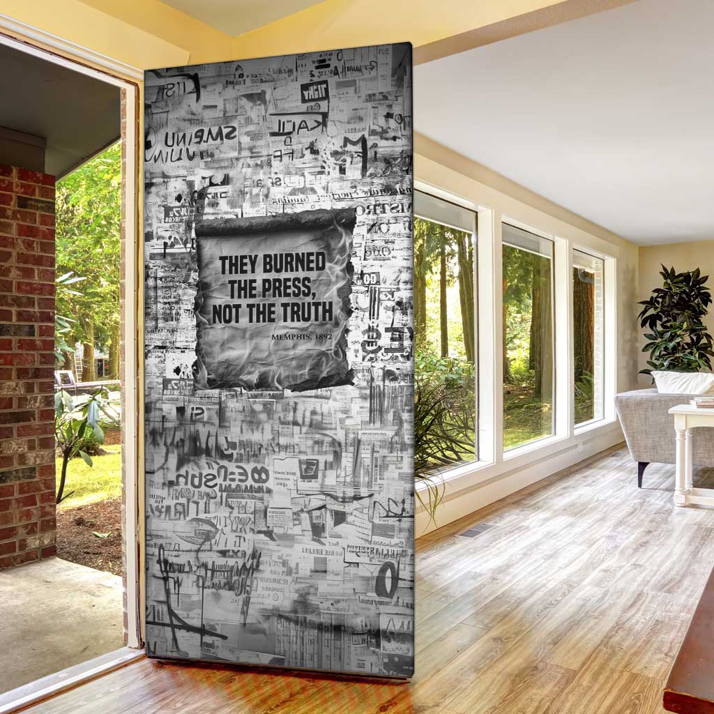 Ida B. Wells Door Cover with Newspaper Collage Design Powerful Portrait Civil Rights and Free Press Tribute - Wonder Print Shop
