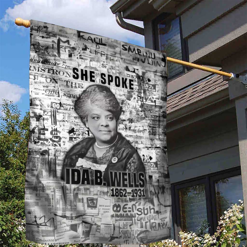 Ida B. Wells Garden Flag with Newspaper Collage Design Powerful Portrait Civil Rights and Free Press Tribute - Wonder Print Shop
