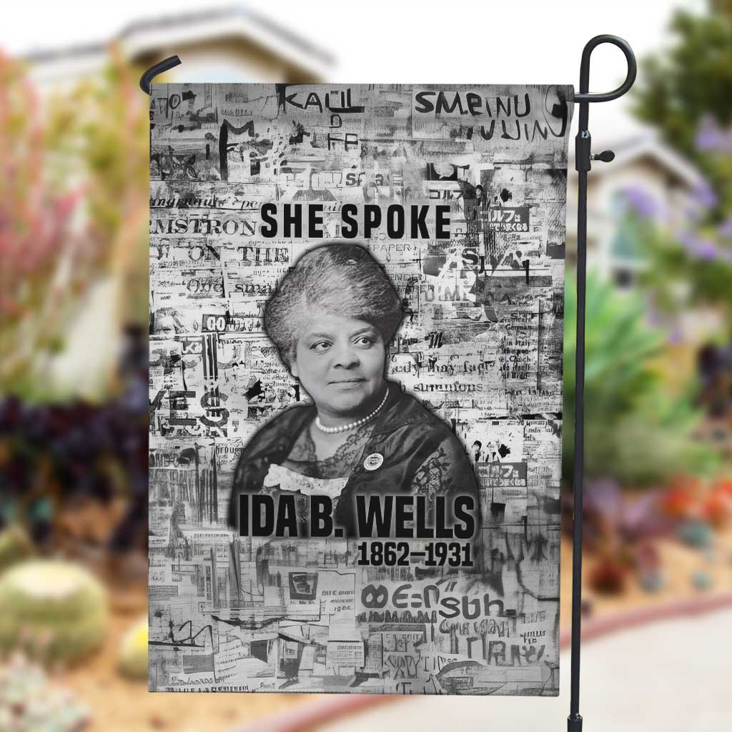 Ida B. Wells Garden Flag with Newspaper Collage Design Powerful Portrait Civil Rights and Free Press Tribute - Wonder Print Shop