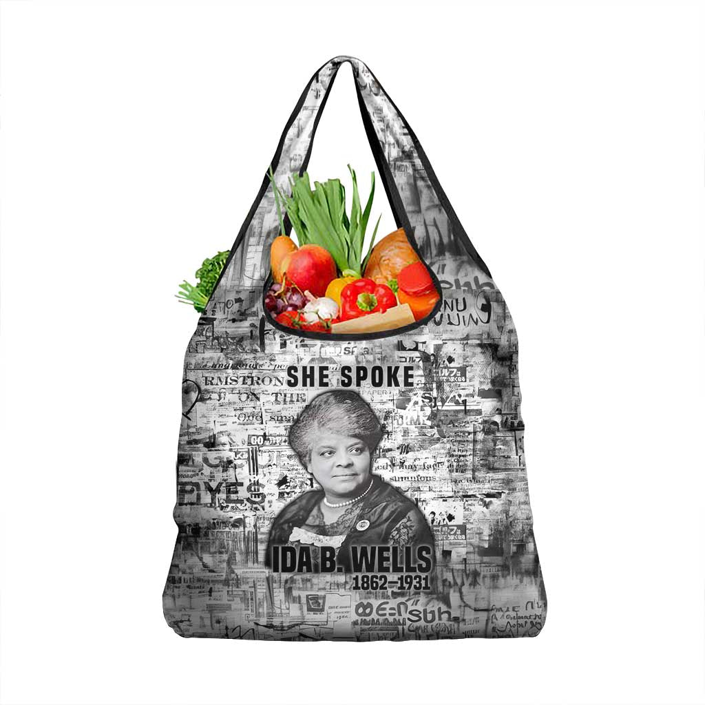 Ida B. Wells Grocery Bag with Newspaper Collage Design Powerful Portrait Civil Rights and Free Press Tribute - Wonder Print Shop