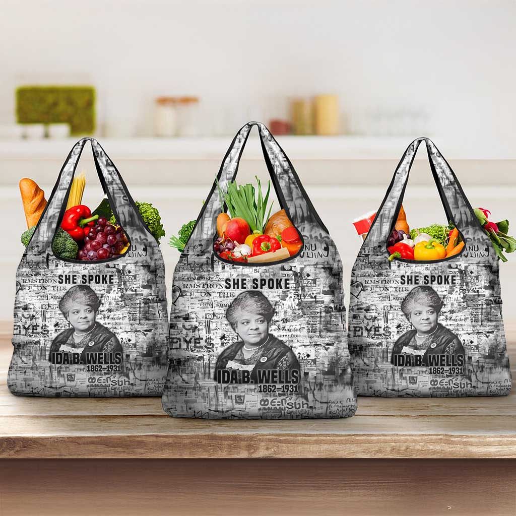 Ida B. Wells Grocery Bag with Newspaper Collage Design Powerful Portrait Civil Rights and Free Press Tribute - Wonder Print Shop