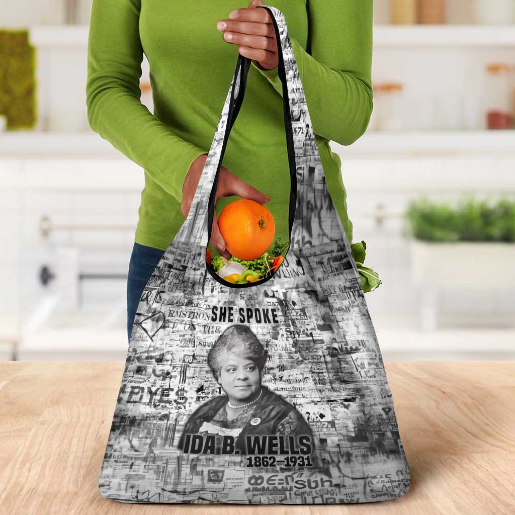 Ida B. Wells Grocery Bag with Newspaper Collage Design Powerful Portrait Civil Rights and Free Press Tribute - Wonder Print Shop