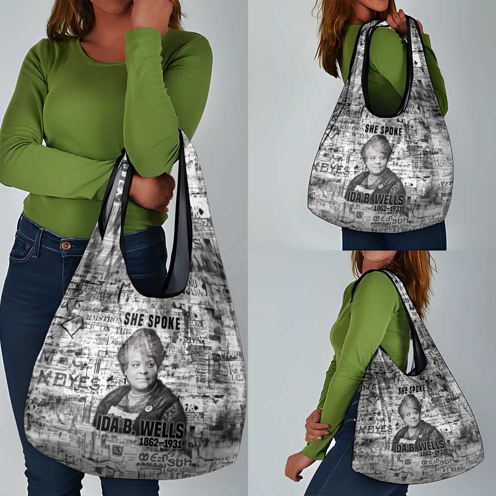 Ida B. Wells Grocery Bag with Newspaper Collage Design Powerful Portrait Civil Rights and Free Press Tribute - Wonder Print Shop