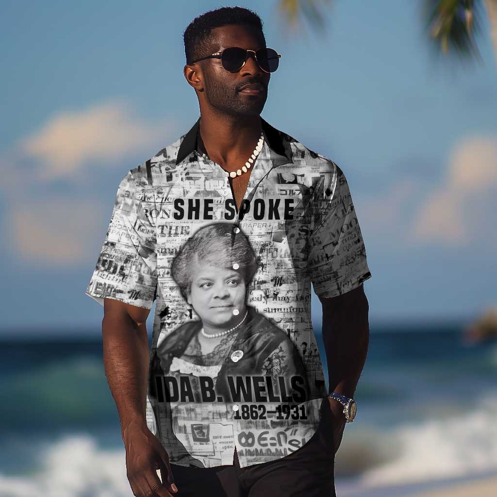 Ida B. Wells Hawaiian Shirt with Newspaper Collage Design Powerful Portrait Civil Rights and Free Press Tribute - Wonder Print Shop