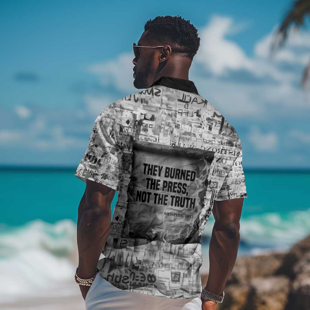 Ida B. Wells Hawaiian Shirt with Newspaper Collage Design Powerful Portrait Civil Rights and Free Press Tribute - Wonder Print Shop