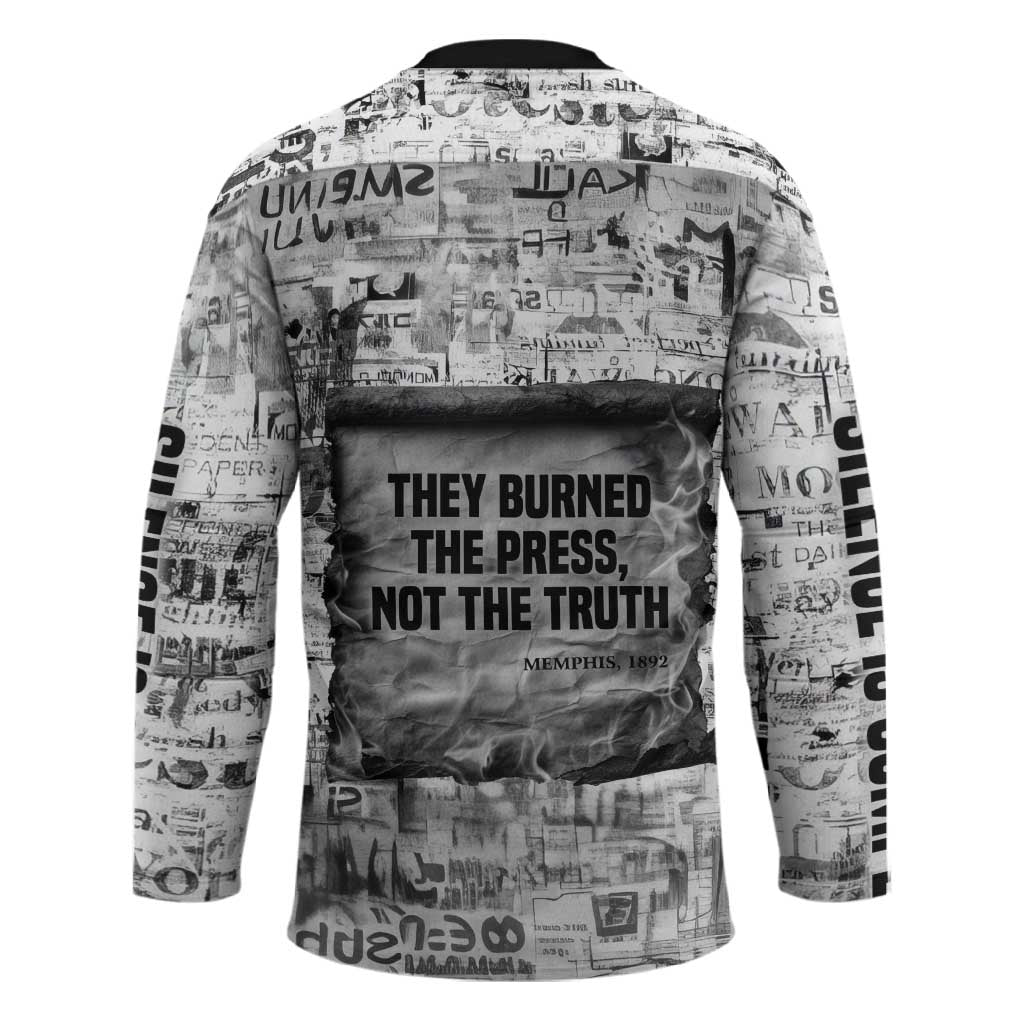 Ida B. Wells Hockey Jersey with Newspaper Collage Design Powerful Portrait Civil Rights and Free Press Tribute - Wonder Print Shop
