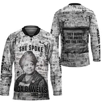 Ida B. Wells Hockey Jersey with Newspaper Collage Design Powerful Portrait Civil Rights and Free Press Tribute - Wonder Print Shop