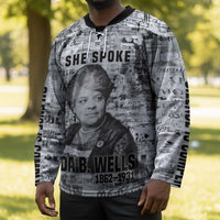 Ida B. Wells Hockey Jersey with Newspaper Collage Design Powerful Portrait Civil Rights and Free Press Tribute - Wonder Print Shop