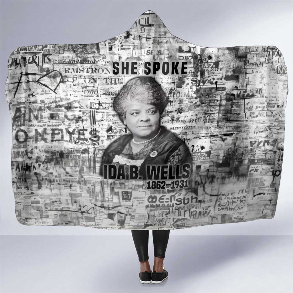 Ida B. Wells Hooded Blanket with Newspaper Collage Design Powerful Portrait Civil Rights and Free Press Tribute - Wonder Print Shop