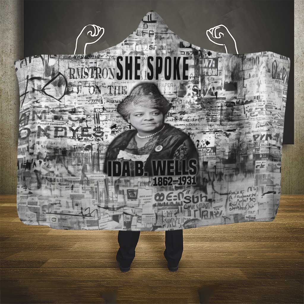 Ida B. Wells Hooded Blanket with Newspaper Collage Design Powerful Portrait Civil Rights and Free Press Tribute - Wonder Print Shop
