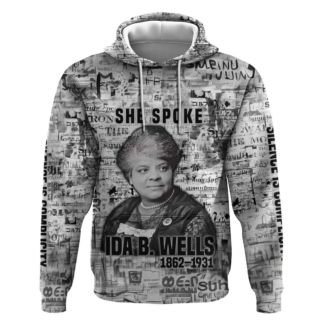 Ida B. Wells Hoodie with Newspaper Collage Design Powerful Portrait Civil Rights and Free Press Tribute - Wonder Print Shop