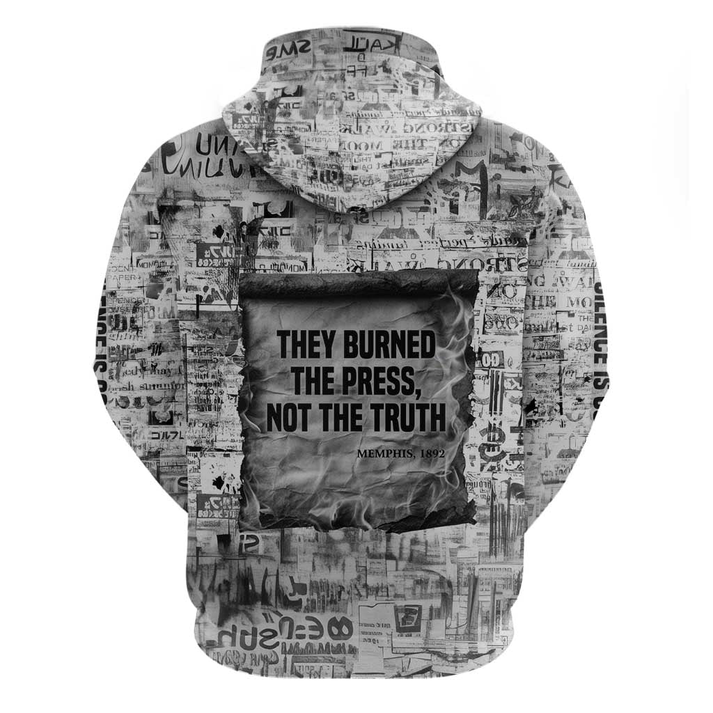 Ida B. Wells Hoodie with Newspaper Collage Design Powerful Portrait Civil Rights and Free Press Tribute - Wonder Print Shop