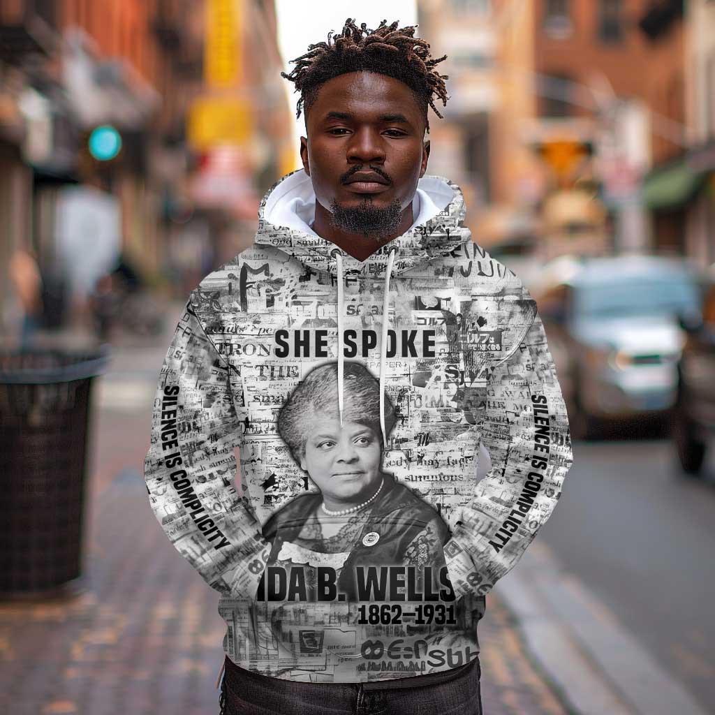 Ida B. Wells Hoodie with Newspaper Collage Design Powerful Portrait Civil Rights and Free Press Tribute - Wonder Print Shop
