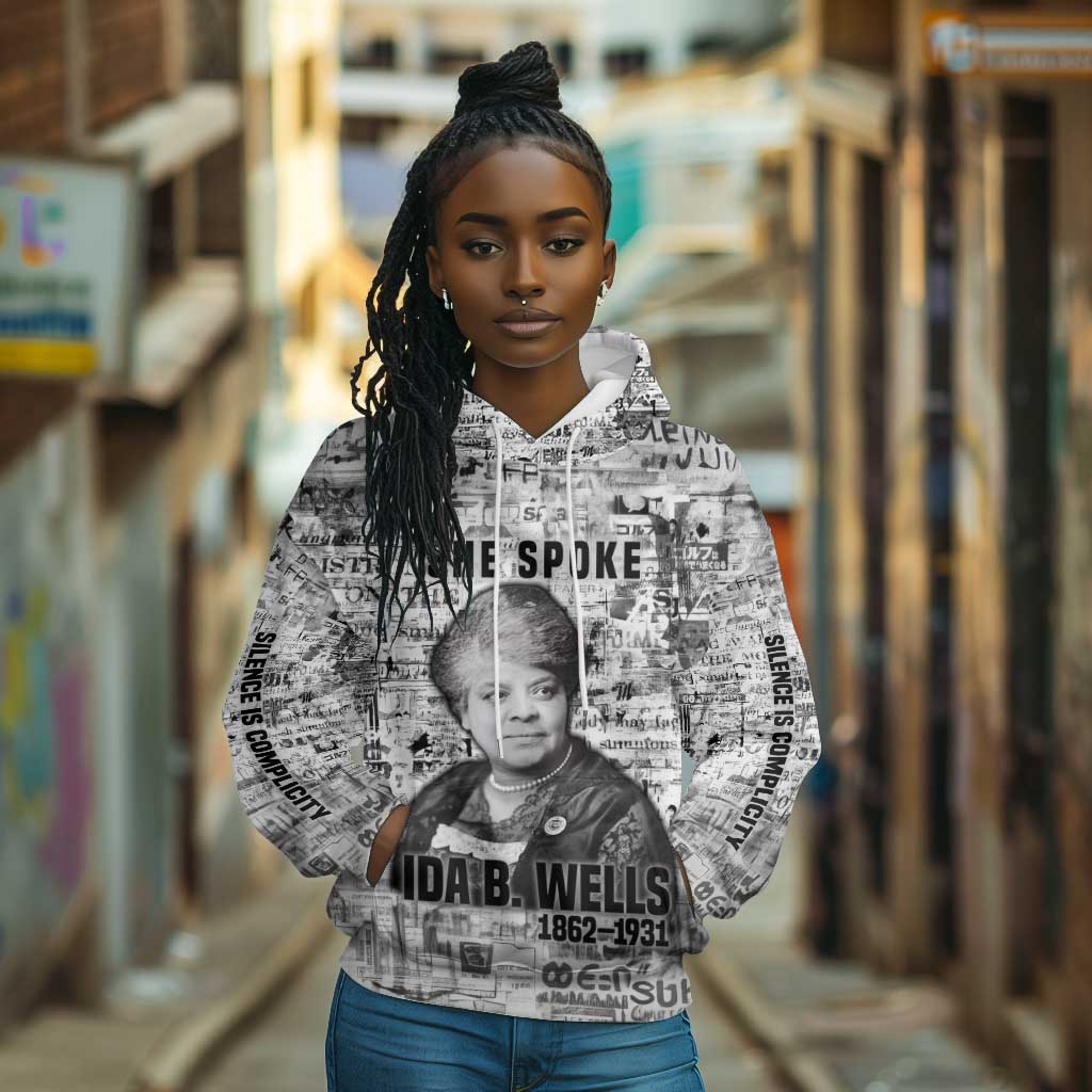 Ida B. Wells Hoodie with Newspaper Collage Design Powerful Portrait Civil Rights and Free Press Tribute - Wonder Print Shop