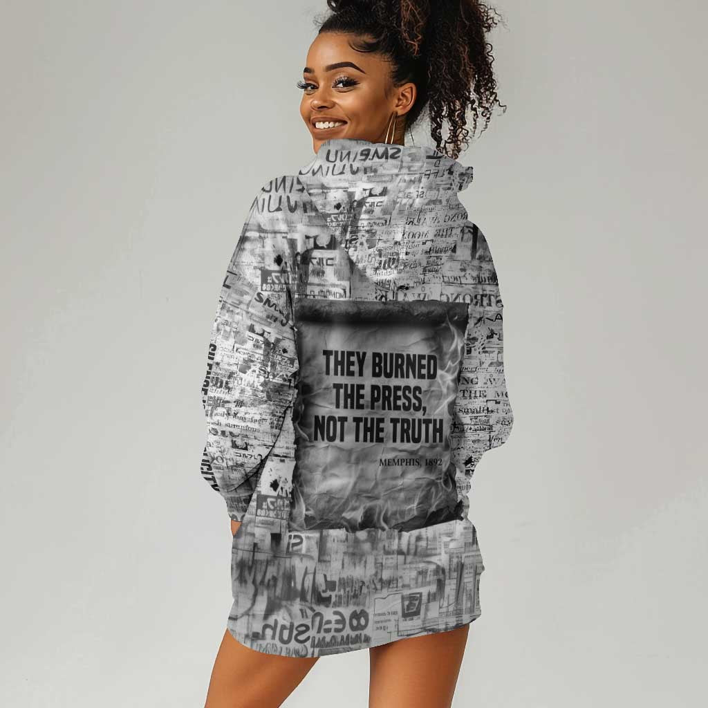 Ida B. Wells Hoodie Dress with Newspaper Collage Design Powerful Portrait Civil Rights and Free Press Tribute - Wonder Print Shop