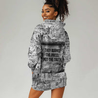 Ida B. Wells Hoodie Dress with Newspaper Collage Design Powerful Portrait Civil Rights and Free Press Tribute - Wonder Print Shop