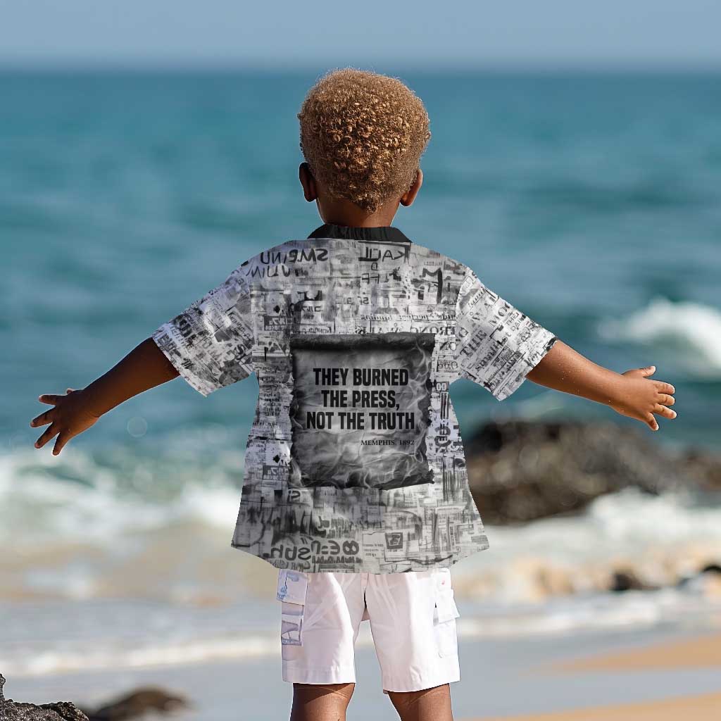 Ida B. Wells Kid Hawaiian Shirt with Newspaper Collage Design Powerful Portrait Civil Rights and Free Press Tribute - Wonder Print Shop