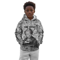 Ida B. Wells Kid Hoodie with Newspaper Collage Design Powerful Portrait Civil Rights and Free Press Tribute - Wonder Print Shop