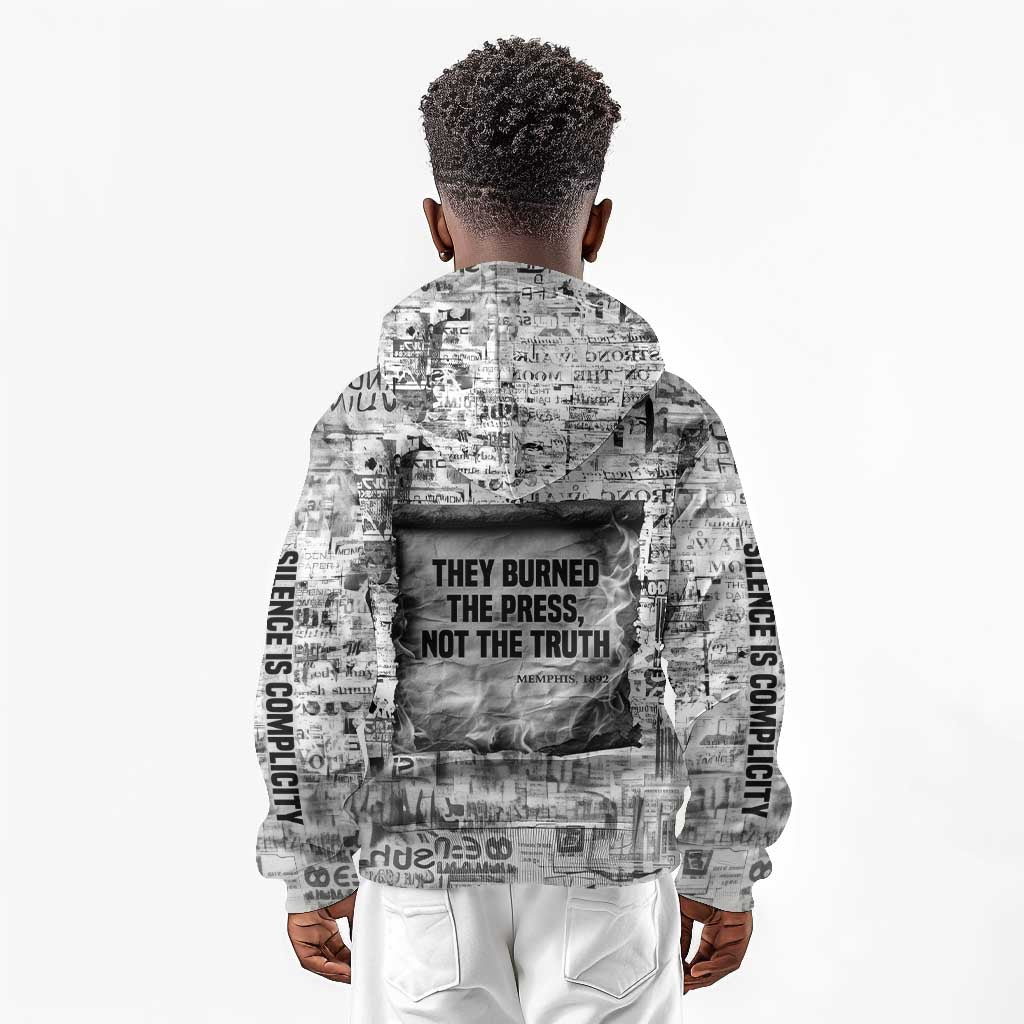 Ida B. Wells Kid Hoodie with Newspaper Collage Design Powerful Portrait Civil Rights and Free Press Tribute - Wonder Print Shop