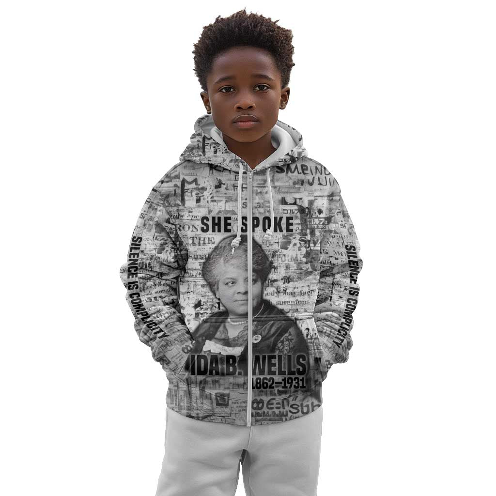 Ida B. Wells Kid Hoodie with Newspaper Collage Design Powerful Portrait Civil Rights and Free Press Tribute - Wonder Print Shop