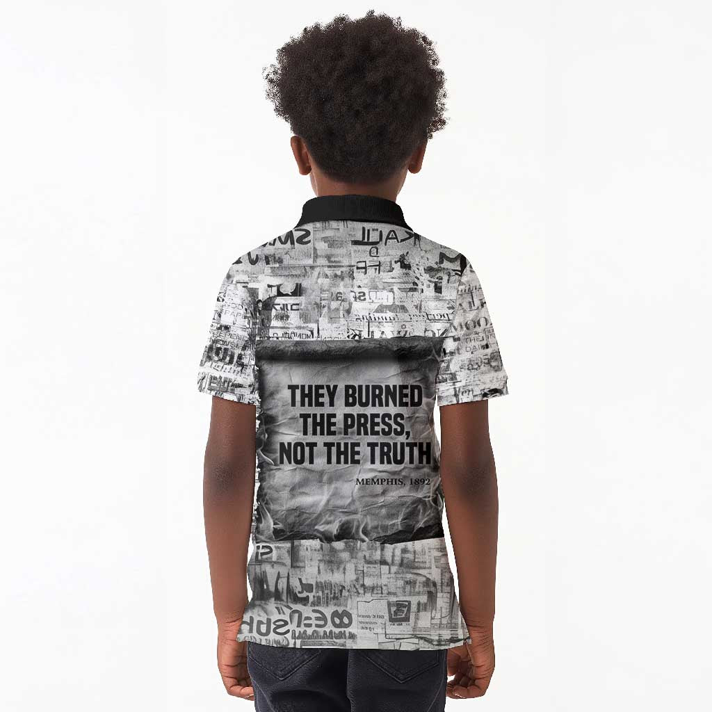 Ida B. Wells Kid Polo Shirt with Newspaper Collage Design Powerful Portrait Civil Rights and Free Press Tribute - Wonder Print Shop
