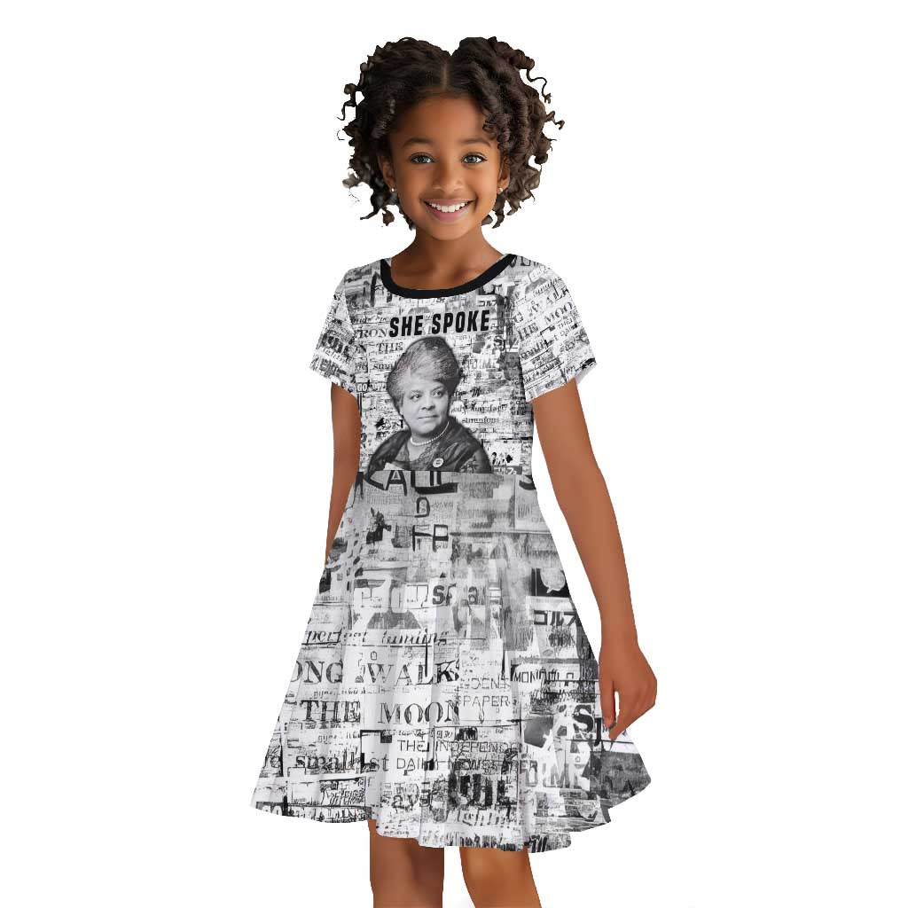 Ida B. Wells Kid Short Sleeve Dress with Newspaper Collage Design Powerful Portrait Civil Rights and Free Press Tribute - Wonder Print Shop