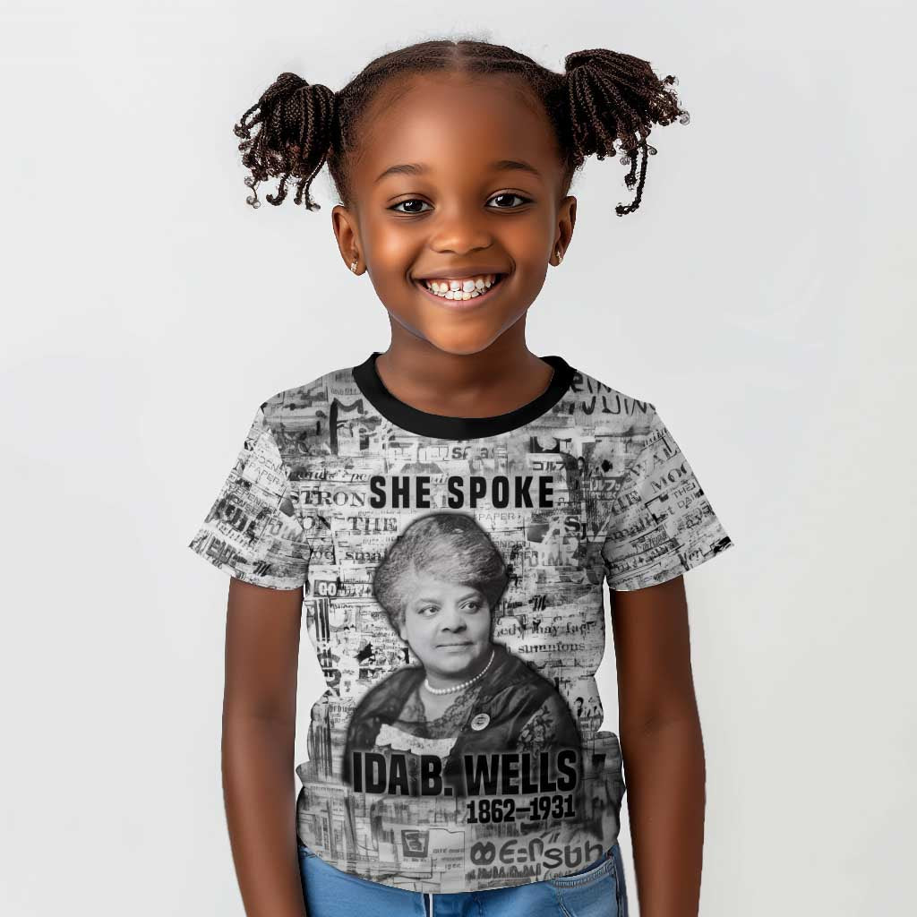 Ida B. Wells Kid T shirt with Newspaper Collage Design Powerful Portrait Civil Rights and Free Press Tribute - Wonder Print Shop