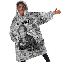 Ida B. Wells Kid Wearable Blanket Hoodie with Newspaper Collage Design Powerful Portrait Civil Rights and Free Press Tribute - Wonder Print Shop