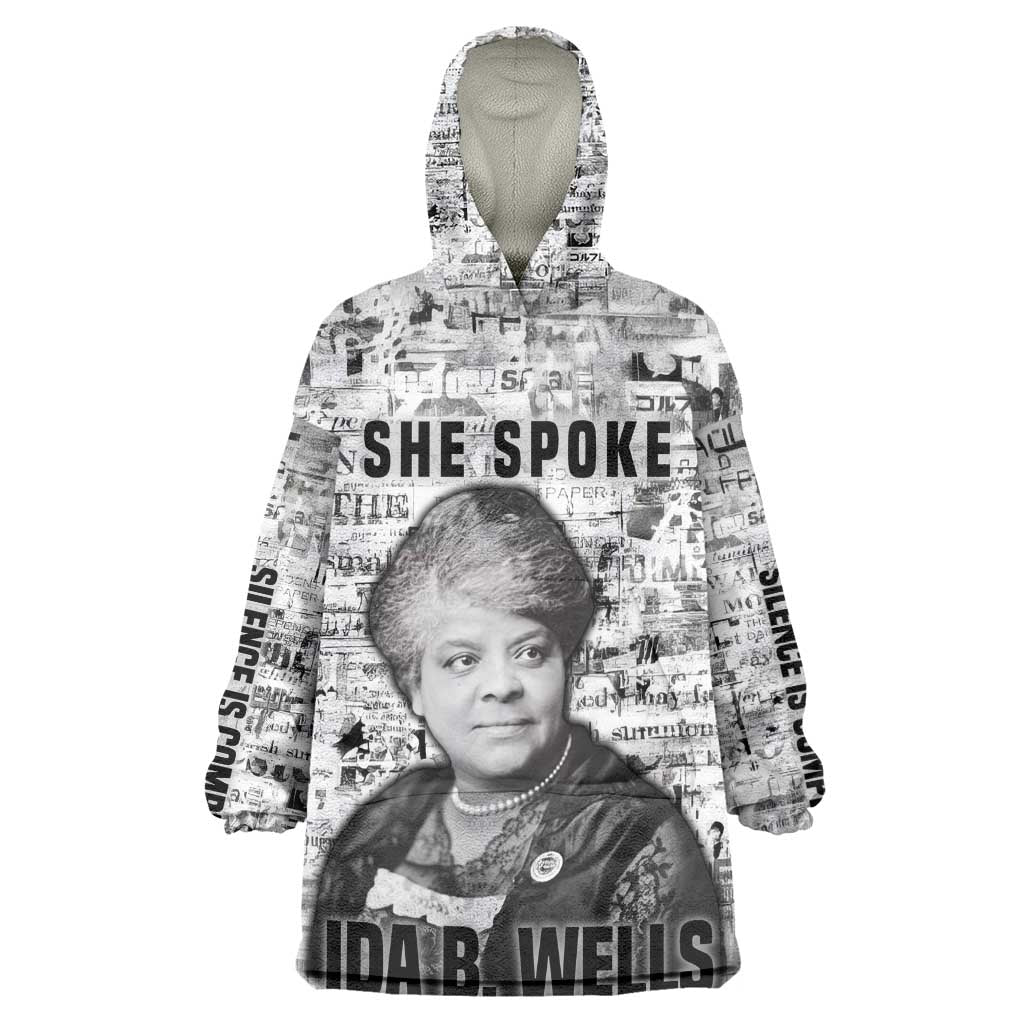 Ida B. Wells Kid Wearable Blanket Hoodie with Newspaper Collage Design Powerful Portrait Civil Rights and Free Press Tribute - Wonder Print Shop