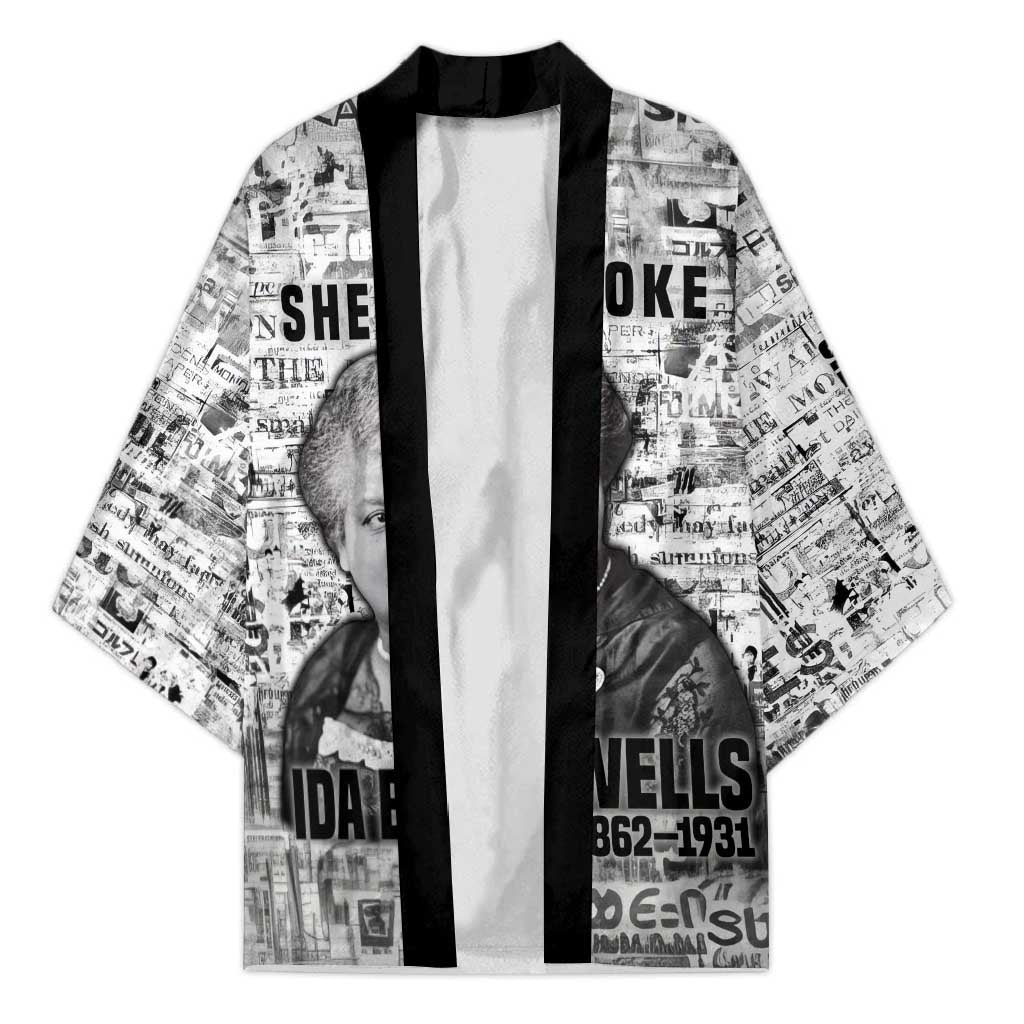 Ida B. Wells Kimono with Newspaper Collage Design Powerful Portrait Civil Rights and Free Press Tribute - Wonder Print Shop