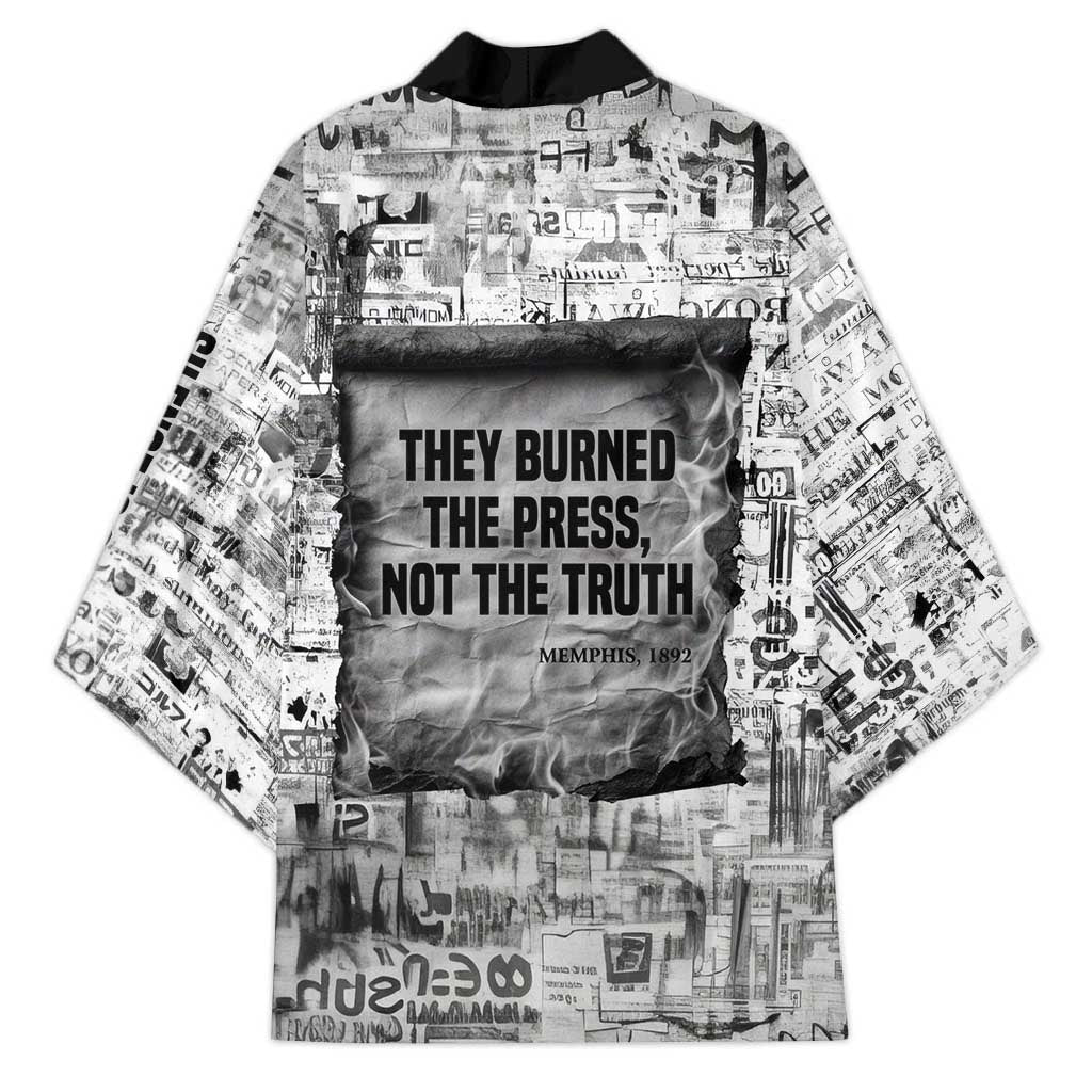 Ida B. Wells Kimono with Newspaper Collage Design Powerful Portrait Civil Rights and Free Press Tribute - Wonder Print Shop