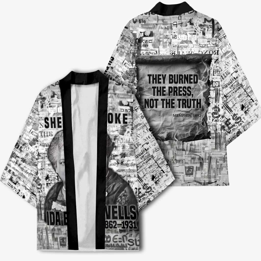 Ida B. Wells Kimono with Newspaper Collage Design Powerful Portrait Civil Rights and Free Press Tribute - Wonder Print Shop