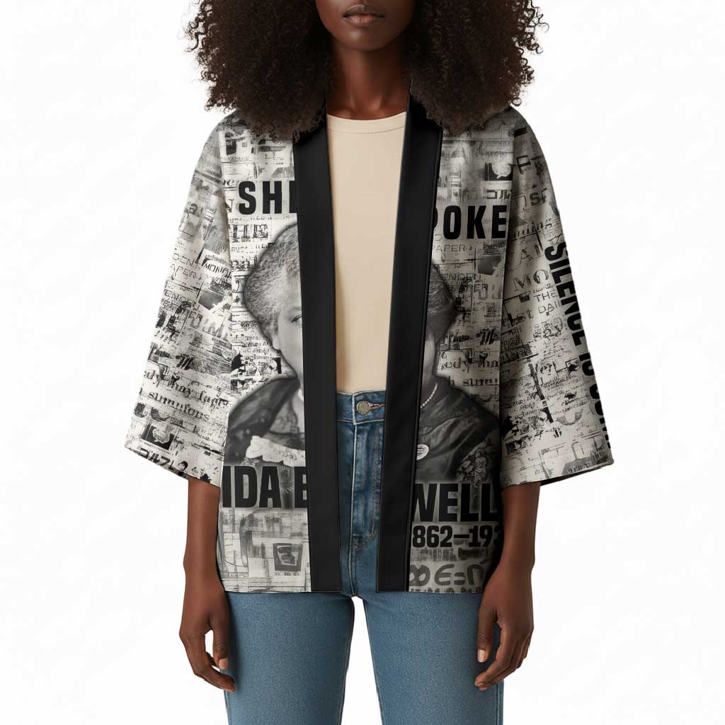 Ida B. Wells Kimono with Newspaper Collage Design Powerful Portrait Civil Rights and Free Press Tribute - Wonder Print Shop