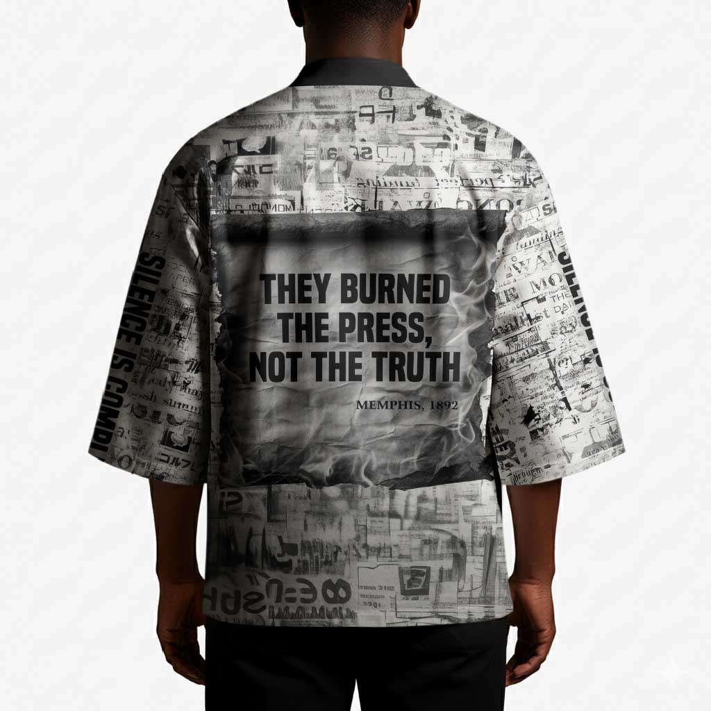 Ida B. Wells Kimono with Newspaper Collage Design Powerful Portrait Civil Rights and Free Press Tribute - Wonder Print Shop