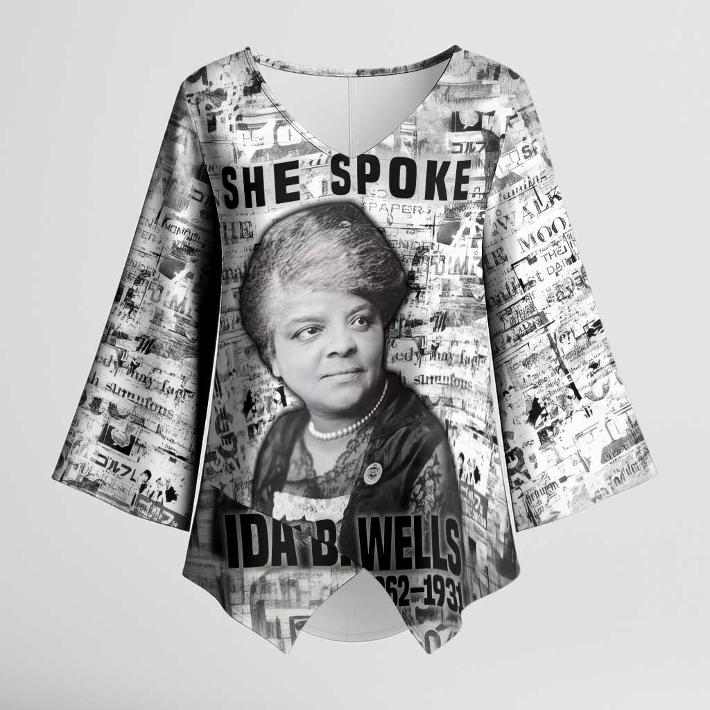 Ida B. Wells Kimono Sleeve Blouse with Newspaper Collage Design Powerful Portrait Civil Rights and Free Press Tribute - Wonder Print Shop