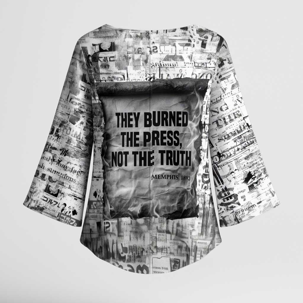 Ida B. Wells Kimono Sleeve Blouse with Newspaper Collage Design Powerful Portrait Civil Rights and Free Press Tribute - Wonder Print Shop