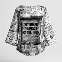 Ida B. Wells Kimono Sleeve Blouse with Newspaper Collage Design Powerful Portrait Civil Rights and Free Press Tribute - Wonder Print Shop