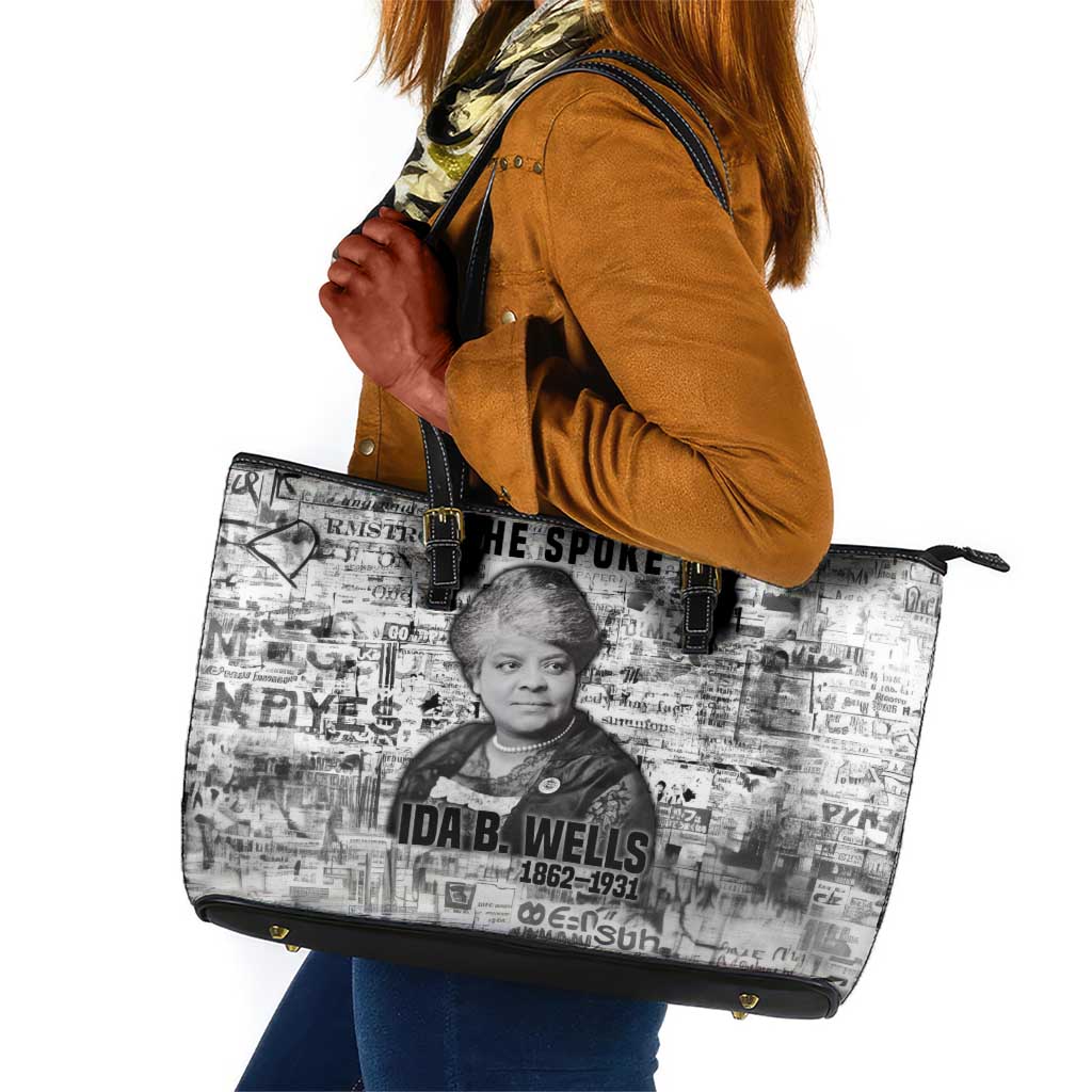 Ida B. Wells Leather Tote Bag with Newspaper Collage Design Powerful Portrait Civil Rights and Free Press Tribute - Wonder Print Shop