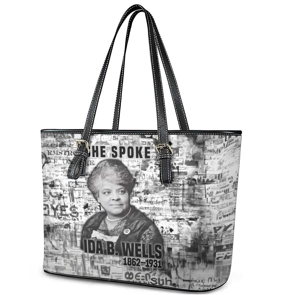 Ida B. Wells Leather Tote Bag with Newspaper Collage Design Powerful Portrait Civil Rights and Free Press Tribute - Wonder Print Shop